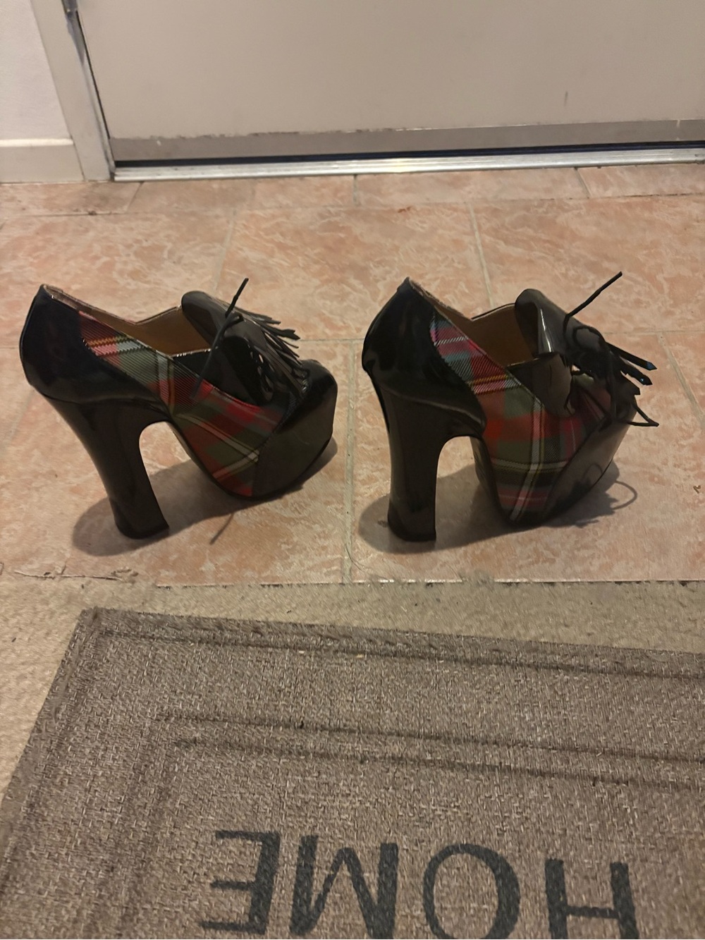 Vivienne Westwood Black Patent Platform Heels with Multicolor Tartan Wool - Picture 14 of 14
